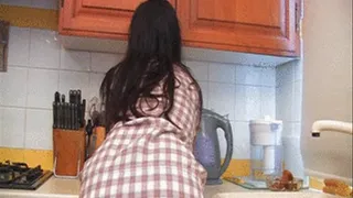 Upskirt Bexey in kitchen