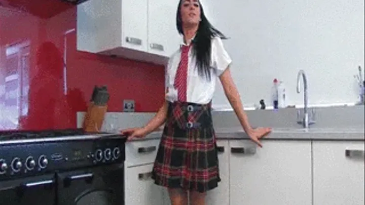 UKU College Girl Chloe Lovette squats for us in her kitchen so we can get a look right up her skirt - Mpeg