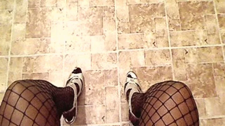 sliver high heels and fishnets lap view