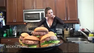 FACESTUFFING--NEWS ANCHOR BECKYLESABRE IS TEMPTED BY HER TOP 10 BURGERS TV SEGMENT