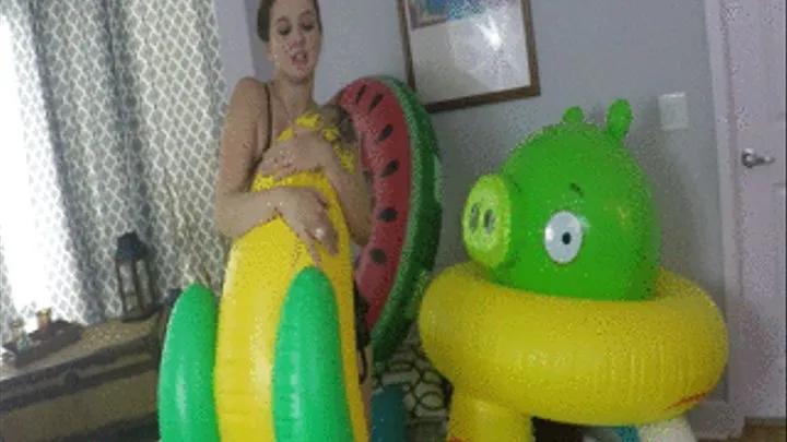 INFLATABLES--BECKYLESABRE PLAYS WITH HER GIANT BANANA POOL TOY