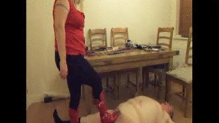 Trampling My new slave V in red boots mobile