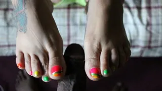 Rainbow colored nails footjob