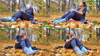 Petite fit asian enjoying a smoke outdoors during fall volume 59 Non Nude