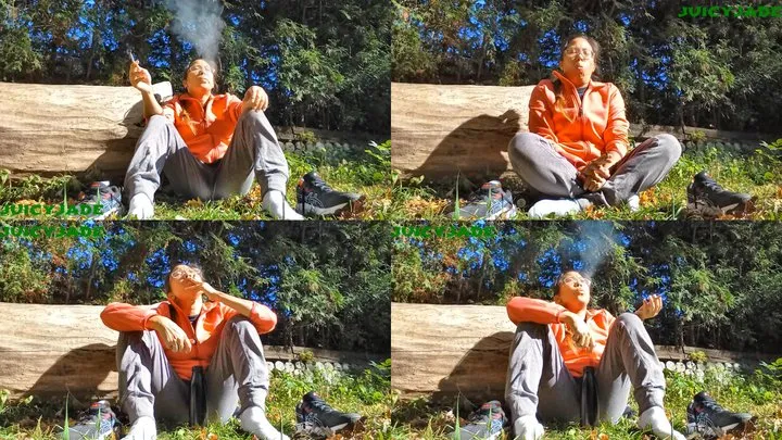 grounding, earthing with Asian Jasmine Jade while smoking outdoors volume 56 Non Nude