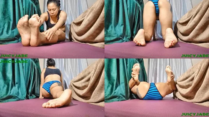 Fit Asian doing her morning stretching - fitness series volume 1