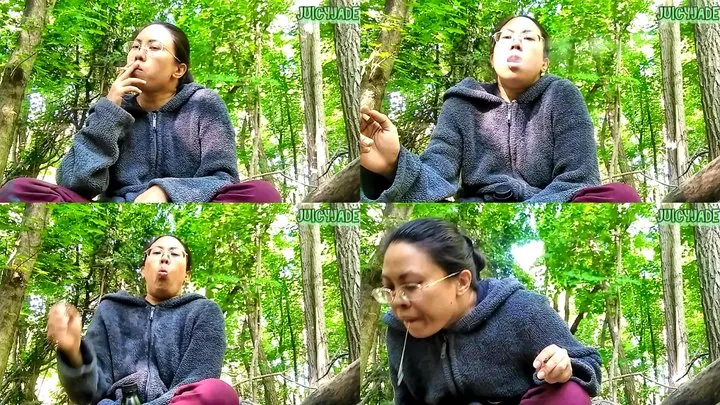 Asian Switch Jasmine Jade is sick but still Smoking, coughing and spitting in the woods volume 23 Non Nude