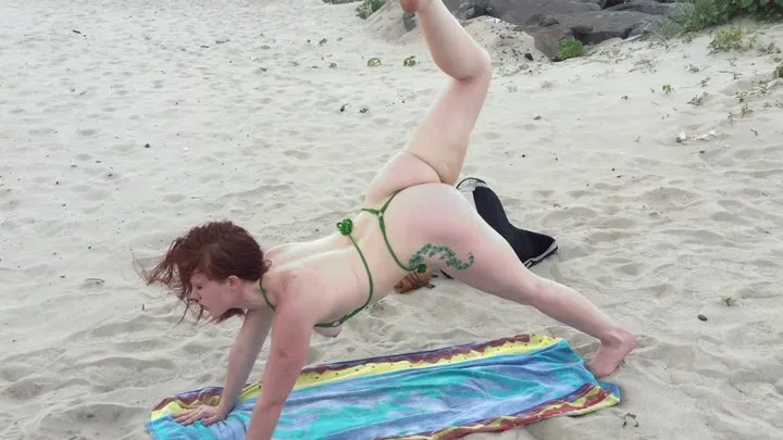 Natural Redhead Shows Off Her Ass, Pussy And Tits At Non-Nude Public Beach With People Around!