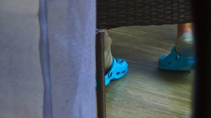 Blue Crocs and socks