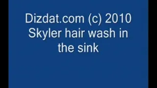 Skyler hair washing in the sink