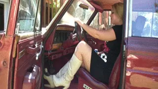 Rockell Starbux Wearing White Knee High Boots Waiting in the Jeep