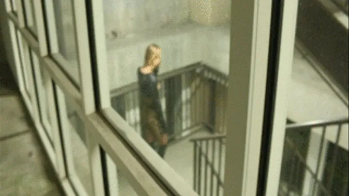 Peeping Tom Watching Cassandra Laine Talk on the Phone in a Stairwell