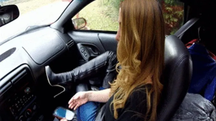 Cassandra Riding Shotgun in the Camaro in Arollo Queen Boots Over Jeans