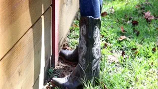 Elizabeth in the Garden in Jeans & Cowgirl Boots