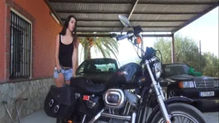 Kate Grinding Motorcycle Seat Denim Shorts & Cowgirl Boots