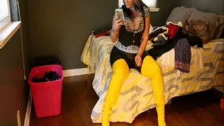 Rockell Starbux Yellow Thigh High Boots Bedroom