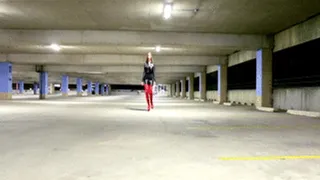 Cassandra Doing the 'Parking Deck Shuffle' in Red Thigh High Boots