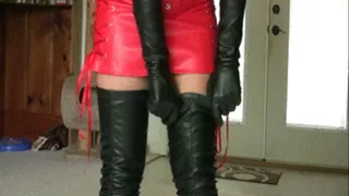 Queen Red in Red & Black Leather Outfit