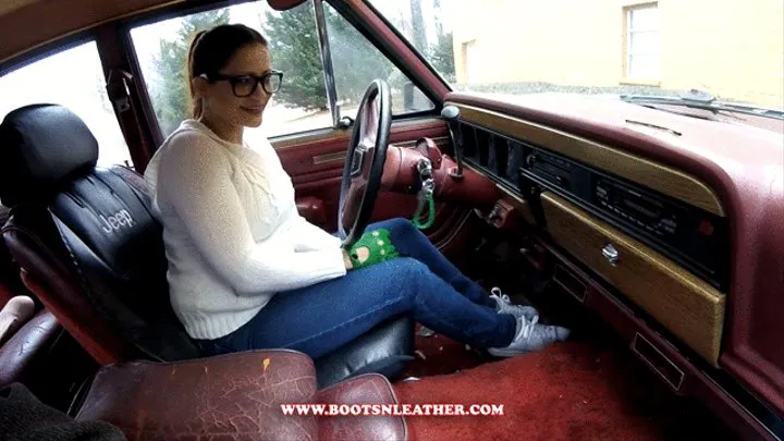 Vivian Ireene Pierce Beige Scrunch Thigh High Boots Teasing You in the Jeep - Mounted Camera View