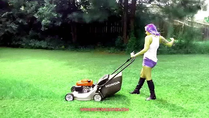 Jane Domino Mowing Grass Flat Riding Boots & Booty Shorts