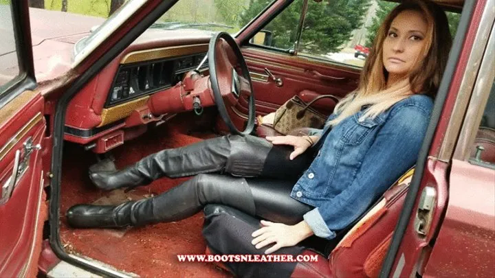 Jane Domino Denim Jacket, Leather Pants & Leather Thigh High Boots Jeep Tease