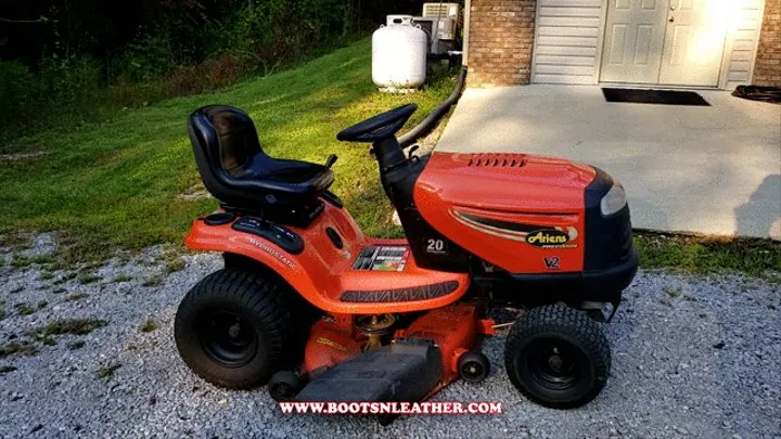 Lynn's White Stiletto Thigh High Boots, Spanx Leggings & the Riding Mower