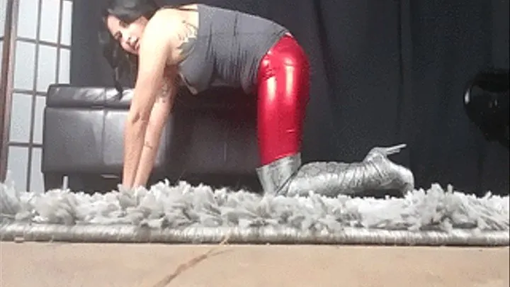 Jane Domino Getting in a Sexy Legs, Abs & Ass Workout in Shiny Leggings & Snakeskin OTK Boots