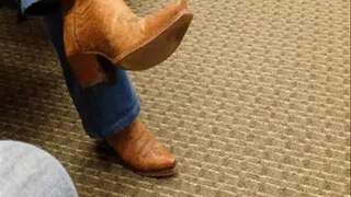 Scarlet Tan Cowgirl Boots Under Jeans in the Waiting Room