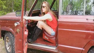 Jenny Chilling in the Jeep in her Cowgirl Boots & Short Shorts