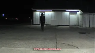 Cassandra Gassing Up the Caddy & Pee Break Decked in Leather