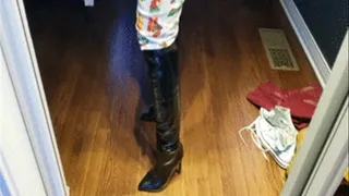 Jane Domino Christmas Onesie & Shiny Black Knee High Boots Self-Filmed