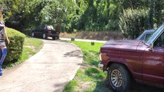 Sasha Lux Trying to Push Her Car in Boots & Leather - Custom 261