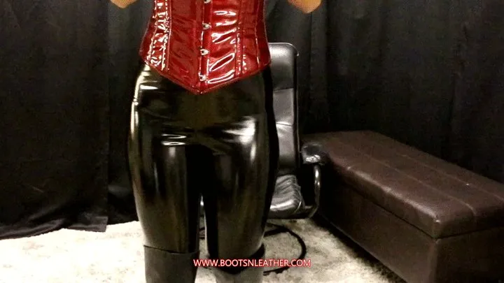 Jane Domino is Up Early to Film a Sexy Shiny Outfit & Collar Tease Video for You