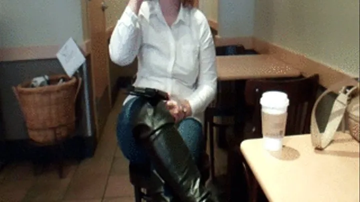 Scarlet at a Coffee Shop in her OTK Boots