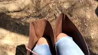 Brooke in Brown Leather Thigh High Boots at the Park Swinging