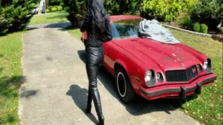 Britney Bordeaux Struggling, Moaning & Groaning Trying to Push Car in Boots & Leather - Custom 247