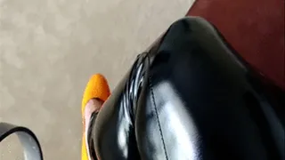 Jane Domino Squeaky Black Shiny Pants & Orange Pumps - Self-Filmed