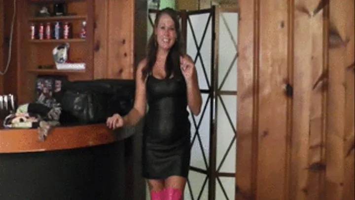 Dirty Diana Looking Sexy in Leather Dress & Pink Thigh High Boots