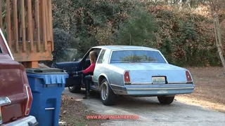 Cassandra Black Leather Thigh High Boots & Long Leather Gloves Driveway Dancing