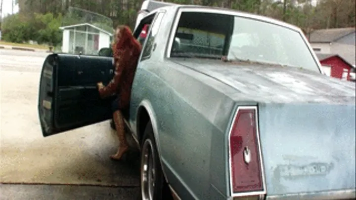 Vivian Ireene Pierce Getting Gas in Tan Leather Boots