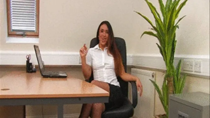 HPF659 Just imagine having a secretary like Hannah Shaw sat at her desk in your office, wearing fishnets stockings, a tight short black mini skirt and a white cotton button up blouse and then stripping just for you alone in the office