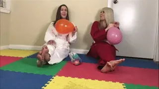 Karate girls pop balloons