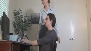 Clare Spanks Computer Slacker in Office