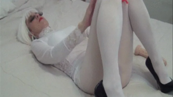 WHITE LEGGINGS, RED NAILS CARESSING MYSELF