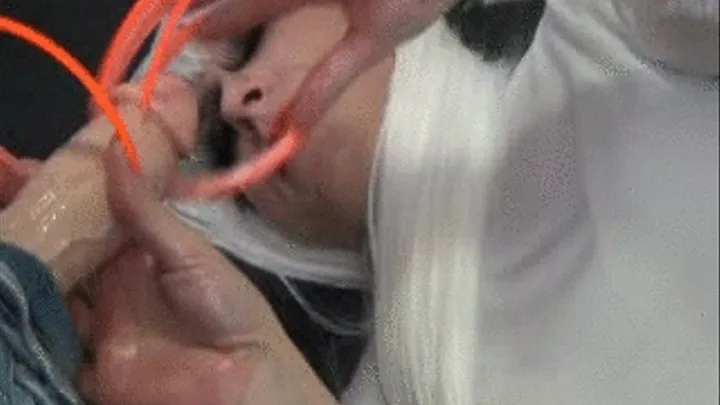 ORANGE NAILS, WHITE LACE, AND MASSIVE DILDO FACIAL