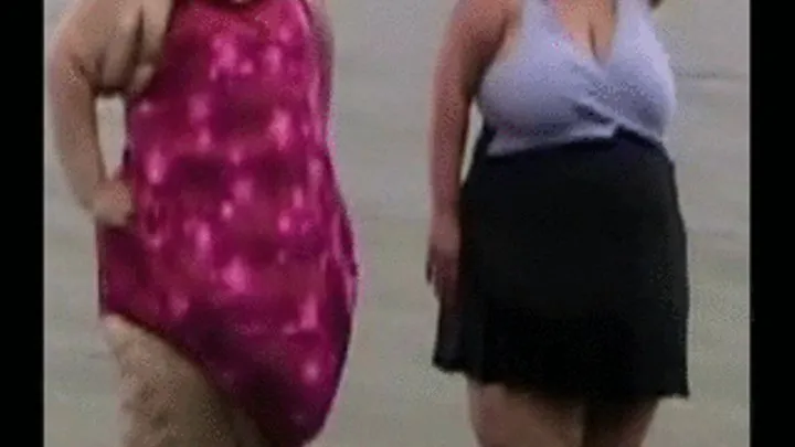 1000 Pounds at the Beach - Two Humongous Women Wearing Bathing Suits in Public