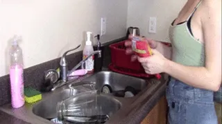 Washing Dishes With Long Rubber Gloves