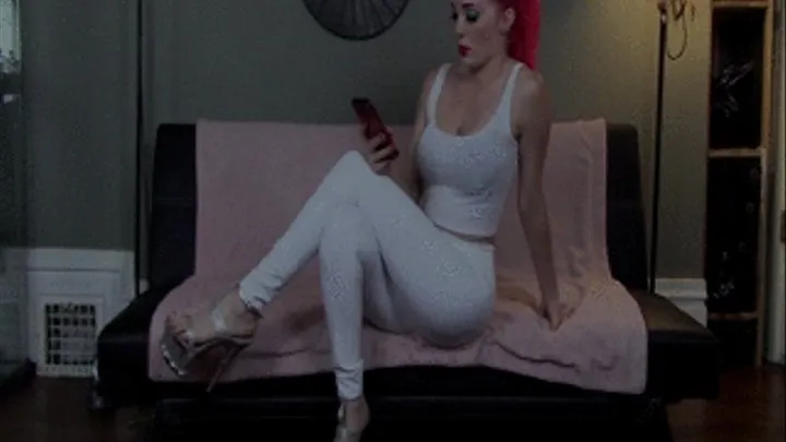 Crossed Legs In Shiny White W/Stripper Heels, With Foot Play Sway