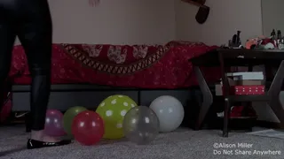 Ass Popping Small And Medium Sized Balloons On My Floor While Topless In Shiny Leggings