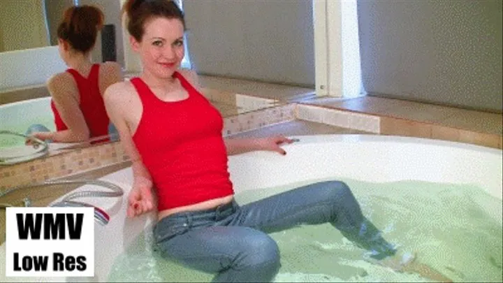 With jeans in the tub